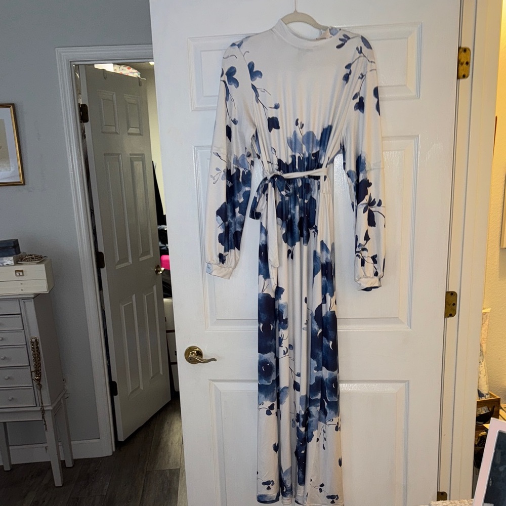 Floral Maxi Dress in Blue and White